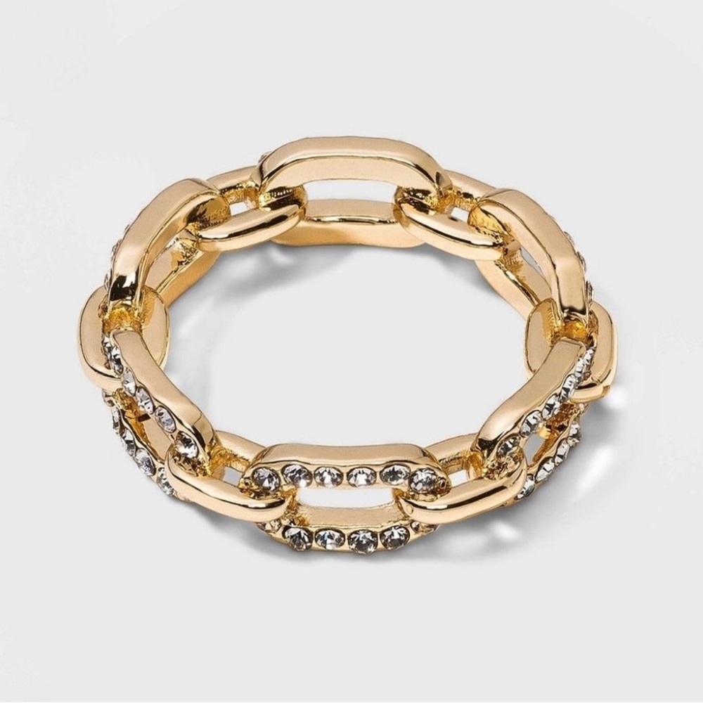 Sugarfix by Baublebar Crystal Chain Link Ring Goldtone Size 8